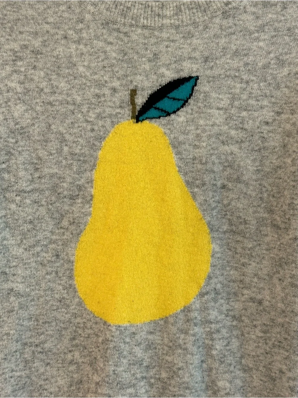 J.Crew Heather Gray Pear Graphic Sweater XXS Long Sleeve Fruit Intarsia Pullover